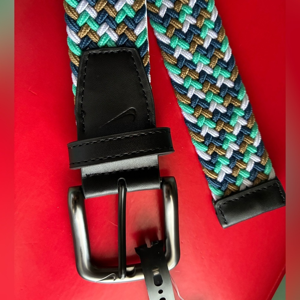 NIKE Belt,Nike Multicolor Braided Belt with Black Leather - Picture 10 of 11
